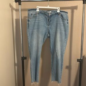 Loft, 22W, jeans with pearl detail.